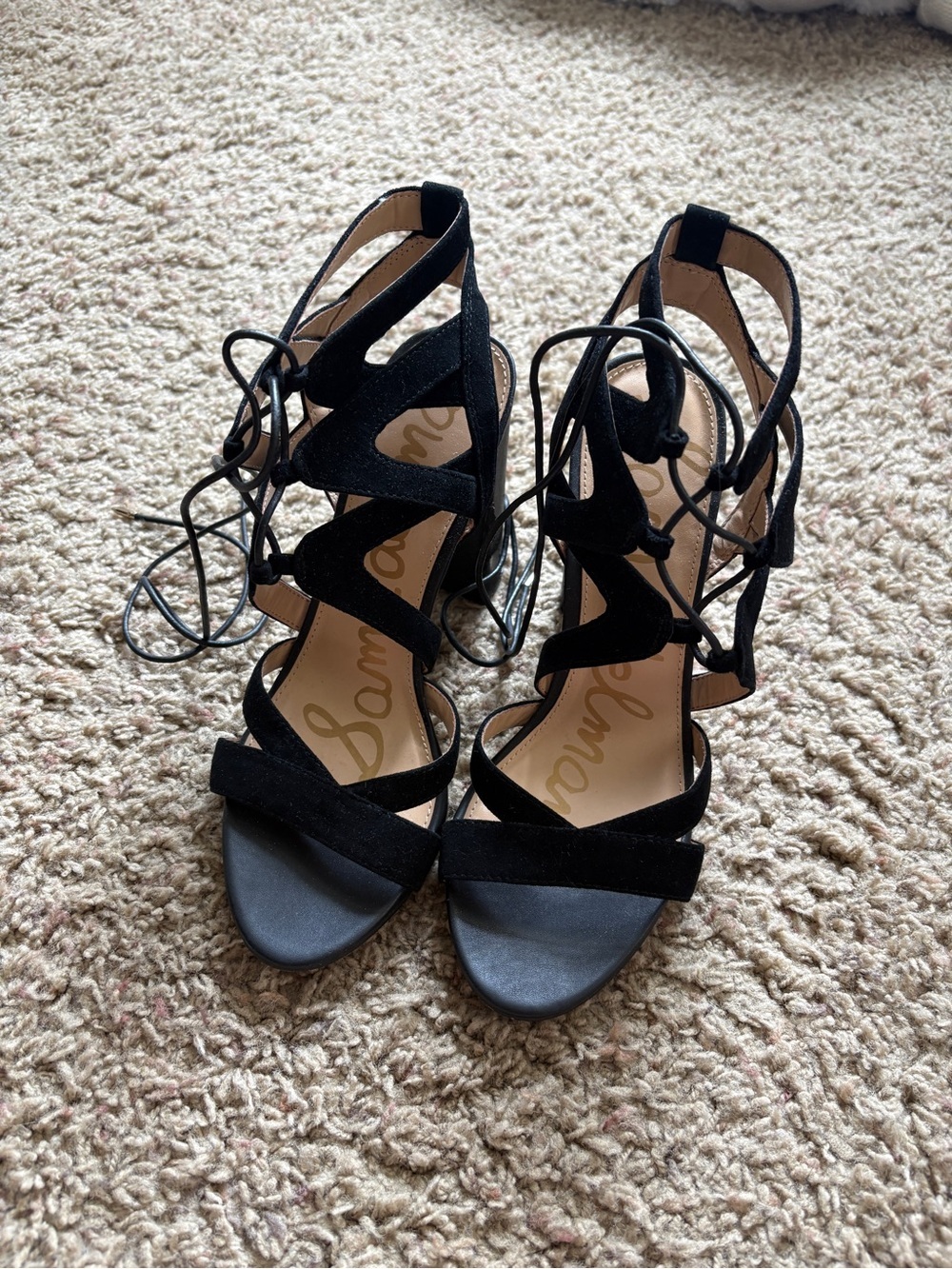 Sam Edelman Black Stiletto Pump Strappy Tie Heel Women’s 7.5 Party Black Heel